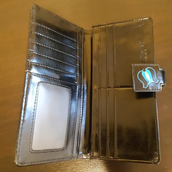 Shagwear large shiny black wallet vegan faux patent leather cute owls design - Picture 2 of 6